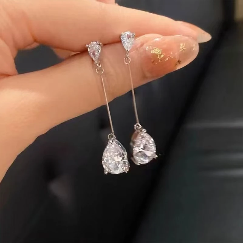 爆闪锆石水滴流苏耳钉春夏超仙耳环气质闪钻仿莫桑钻精致爆款耳饰