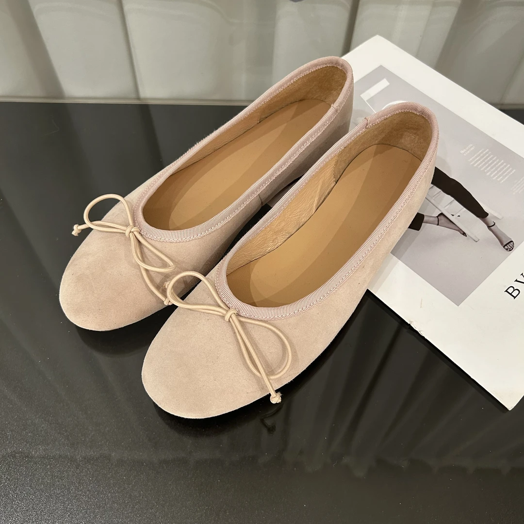 夏季百搭浅口蝴蝶结圆头舒适软底羊猄皮芭蕾舞鞋平底女鞋2021-1