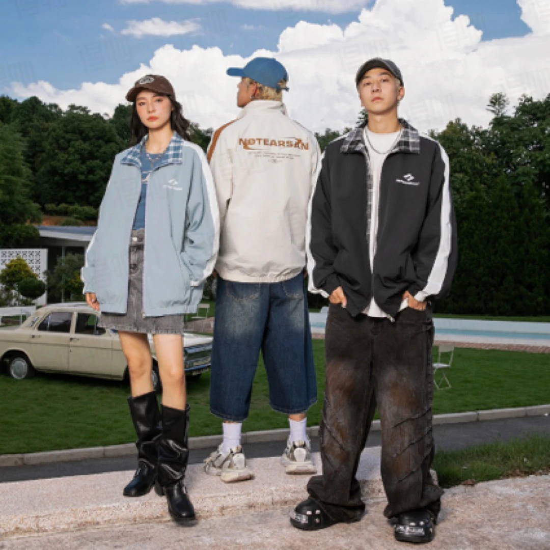 NOT正品尾货/美式撞色格纹防风双面穿户外通勤冲锋夹克男女同款