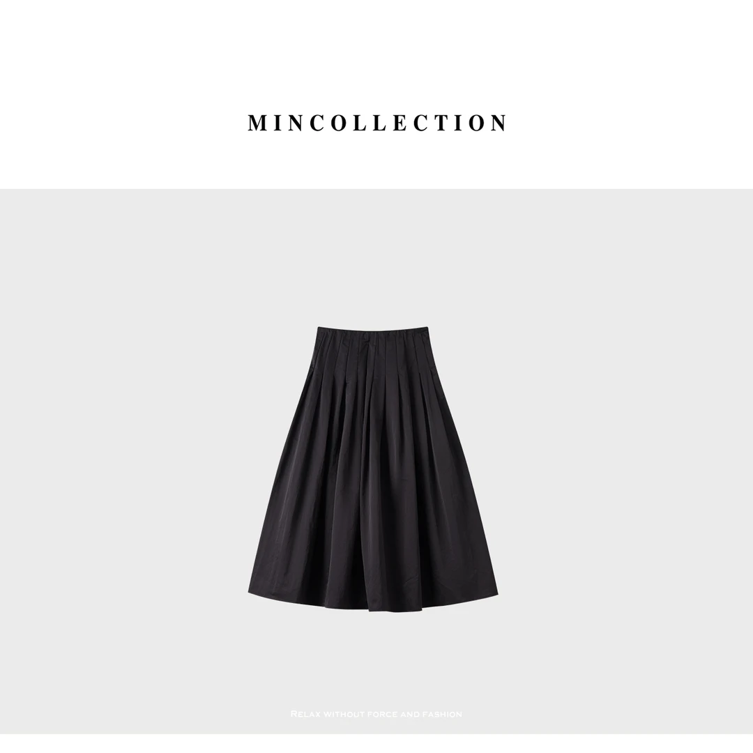 DE Mincollection压褶伞裙/日系轻薄竖纹褶皱显瘦A字半身裙40123