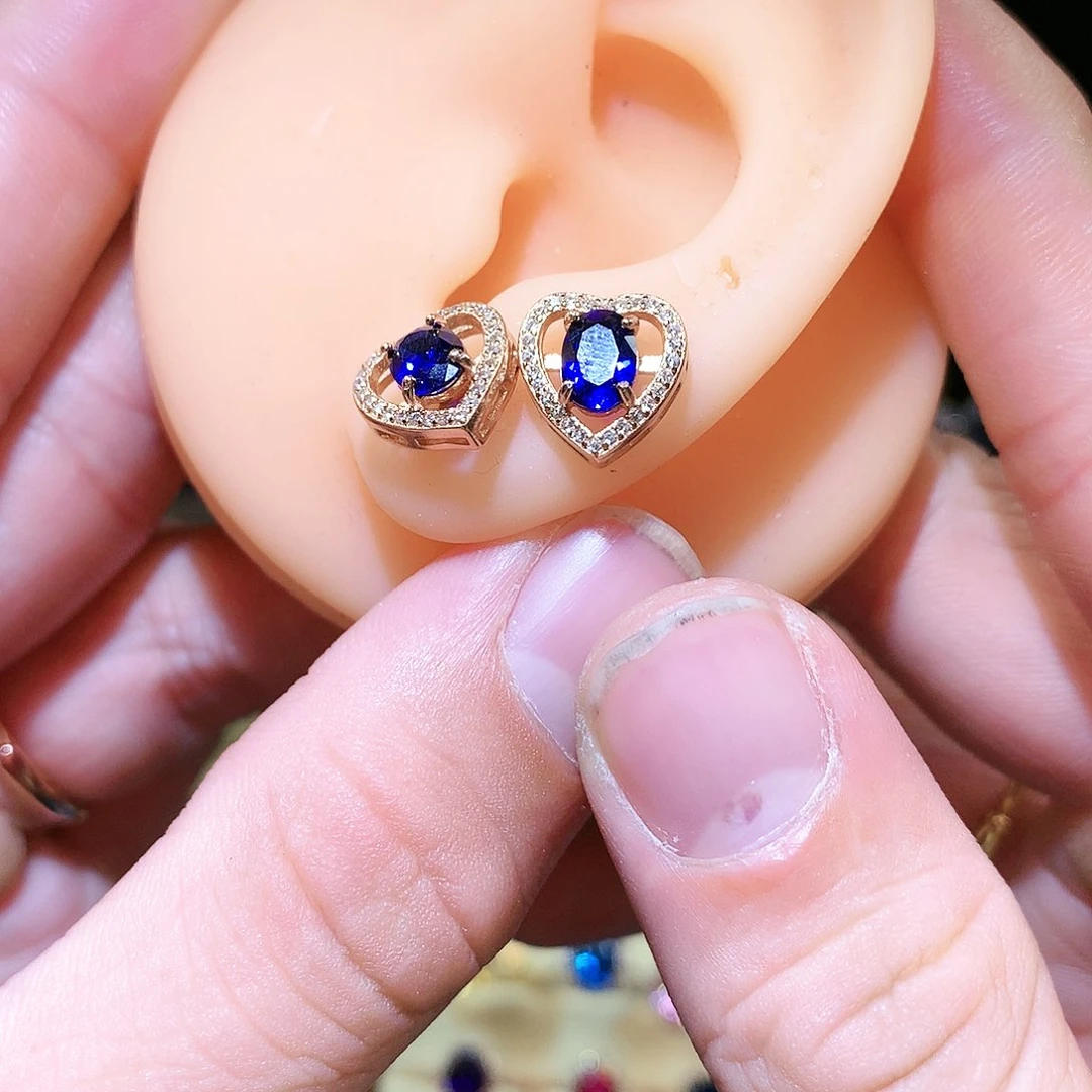 蓝宝石耳饰银S925镶嵌