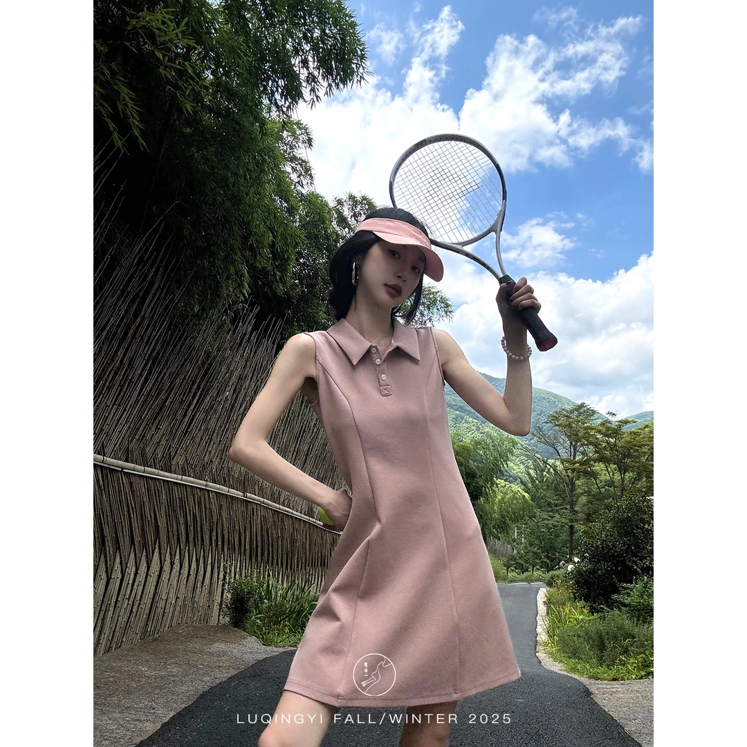鹭青一原创【婉若】复古POLO连衣裙女秋休闲A字中长裙 L25L3297K