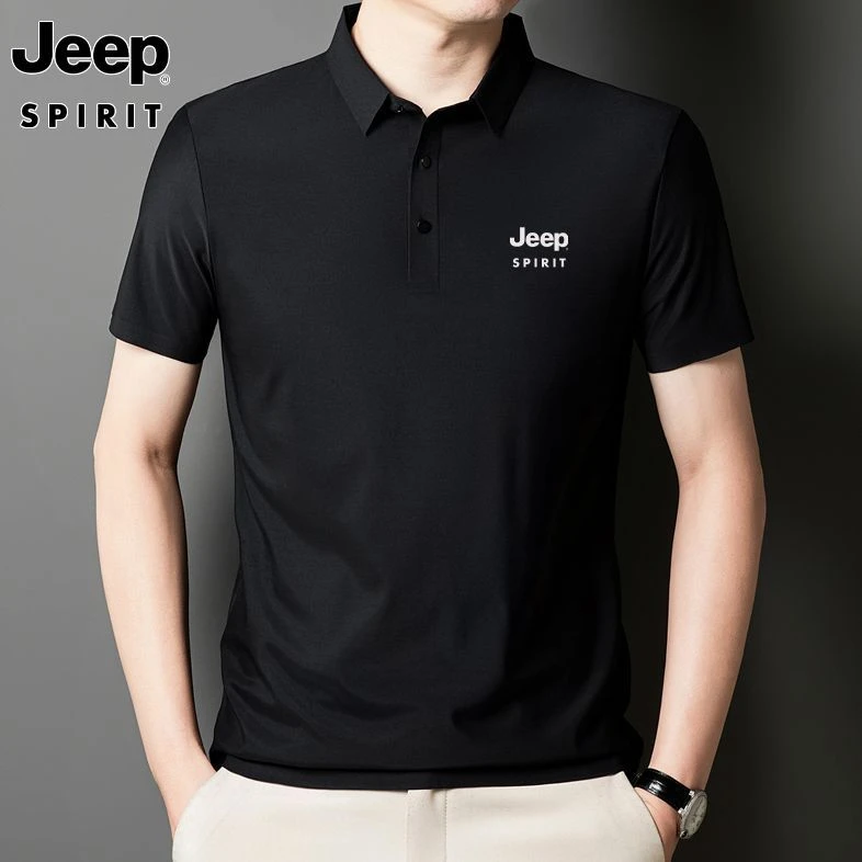 JEEP吉普POLO衫男士冰丝短袖T恤夏季翻领抗皱商务休闲中老年半袖