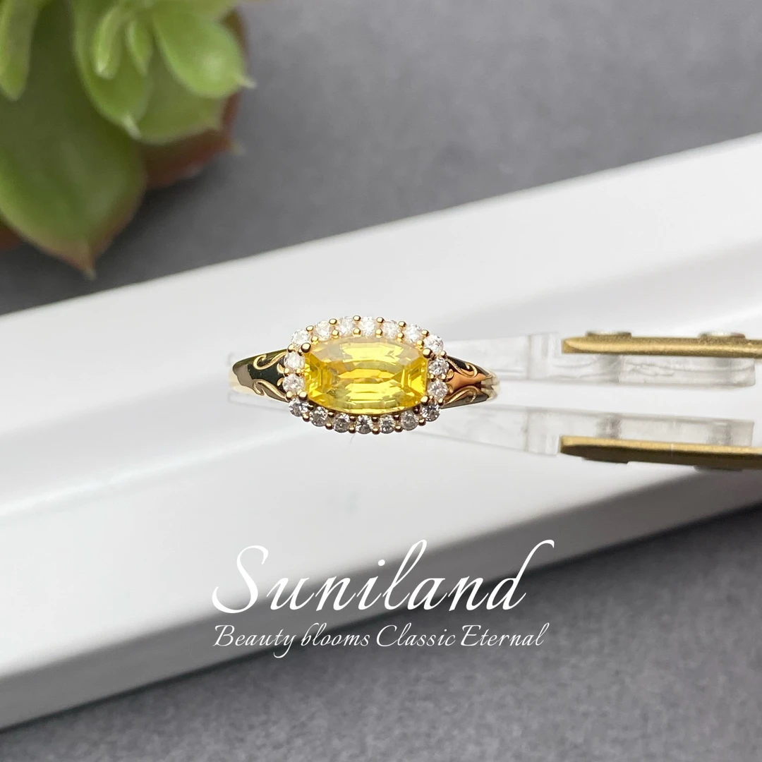 M373-FS-18k金黄色蓝宝石戒指-可改圈口/GRC证书