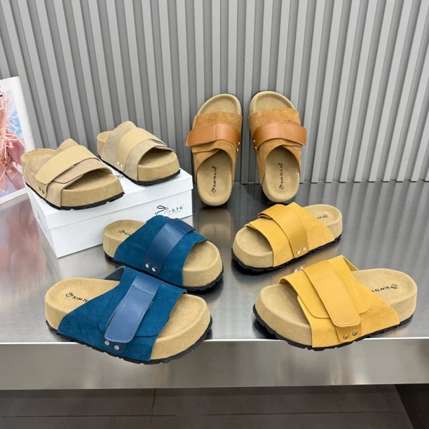 2025年新款厚底磨砂皮魔术贴博肯一字拖底厚5公分舒适百搭休闲