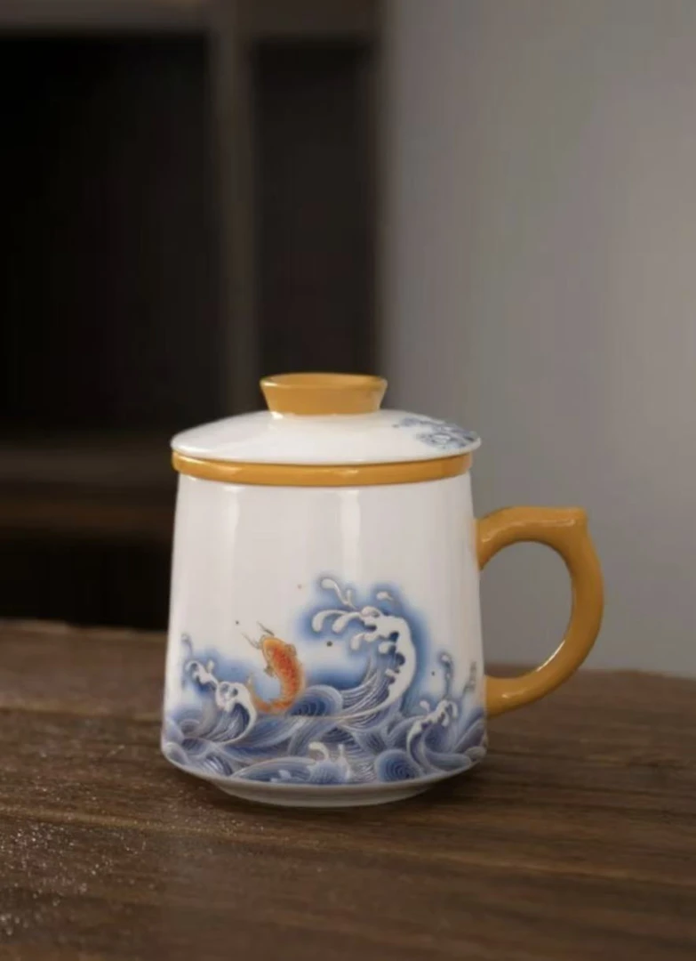白瓷陶瓷茶水分离个人专用泡茶杯子办公室水杯过滤高档带盖ZH455