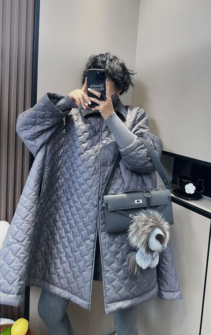 2025年冬装新款丝绒领外套绗绣棉外套