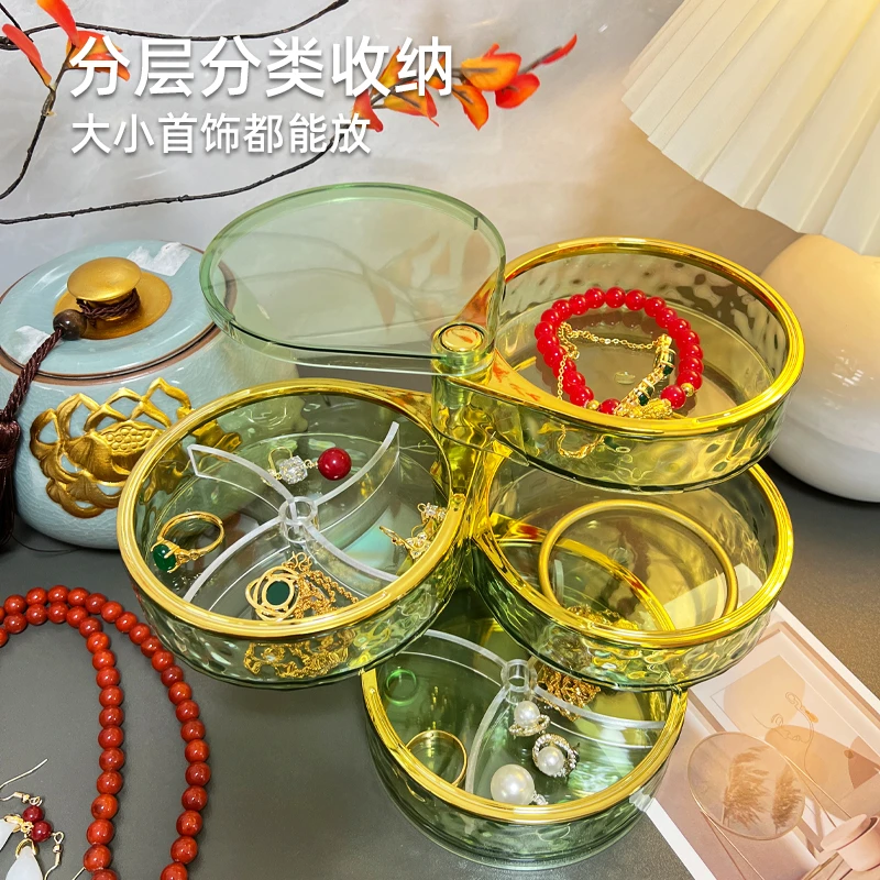 2025新款轻奢旋转首饰盒多层分格设计大容量耳饰耳钉饰品收纳盒