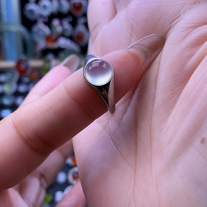 一***布银S925镶嵌岫玉戒指