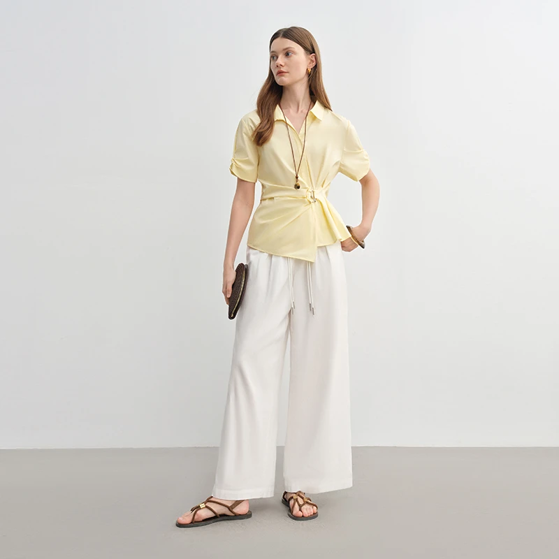 独束大码女装时尚围裹感衬衫夏季新品通勤质感短袖25DS82919