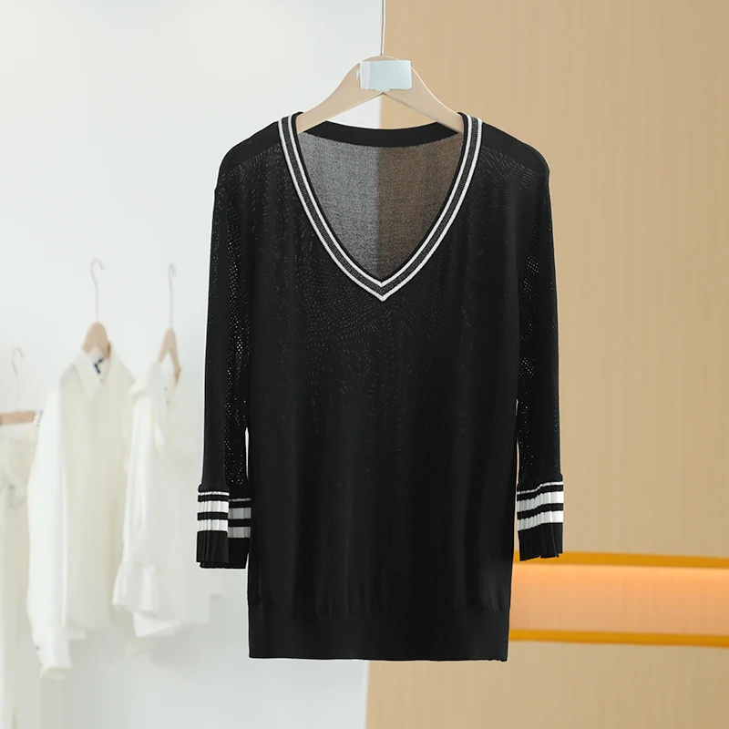【唐长老自营】货号5393女装春秋新款V领套头针织衫M