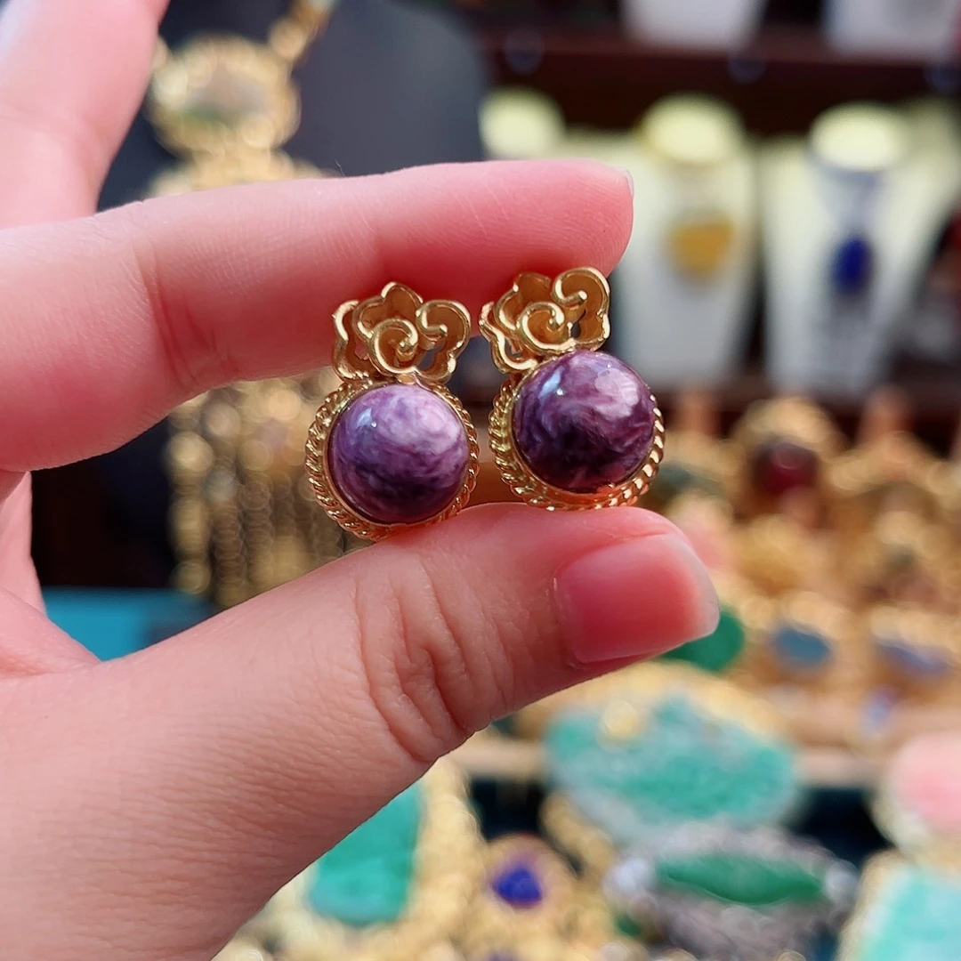 查罗石银S925镶嵌耳钉锦钰原创设计款