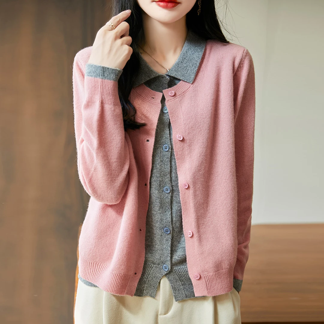 胖mm春秋大码外搭针织开衫女薄款假两件上衣高级感爆款毛衣短外套