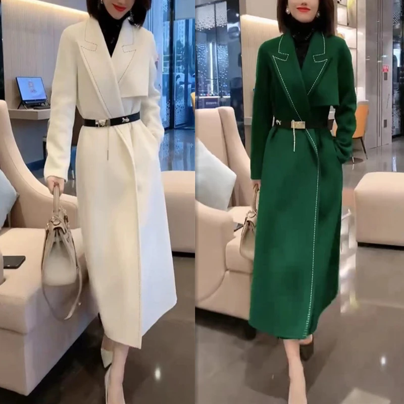 2025秋冬时尚气质洋气轻奢呢子大衣收腰加长款修身显瘦韩版外套