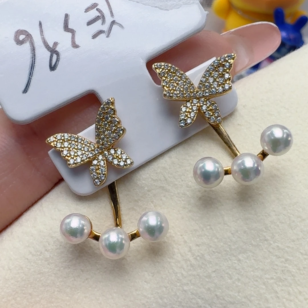 银S925镶嵌耳饰海水珍珠@@ye396