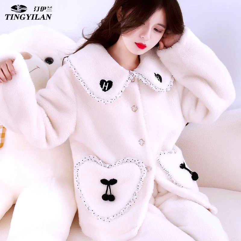 【专属】睡衣女秋冬季加绒加厚珊瑚绒家居服新款套装可外穿大码爆款