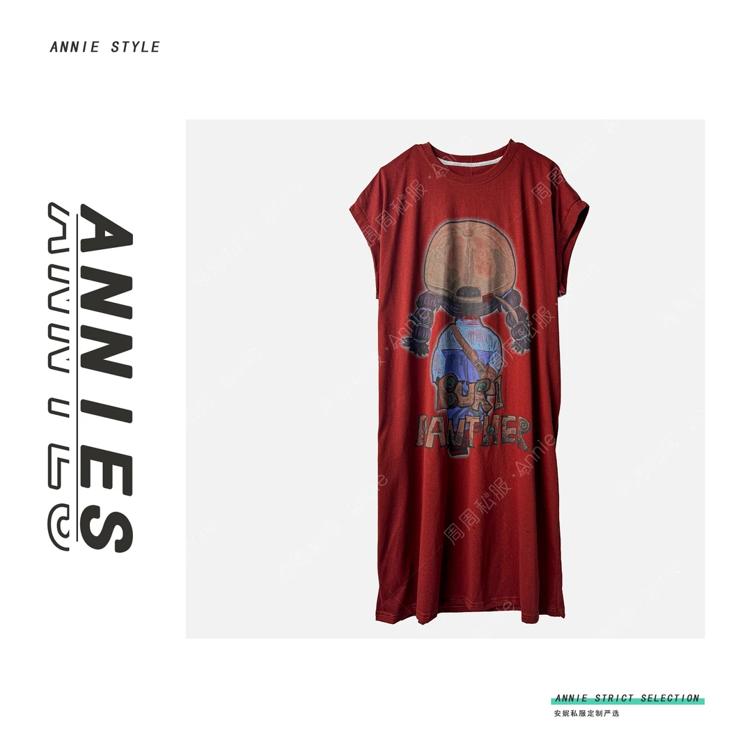 【安妮大码091】2025春夏款红色女孩背影百搭弹性宽松大码显瘦长裙