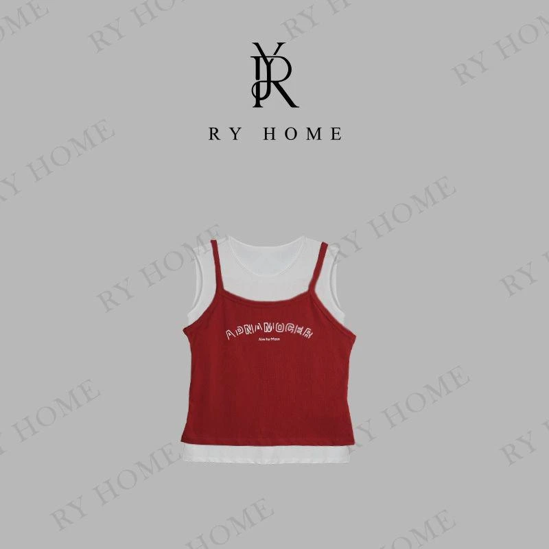 【容雨RYHOME】新款时尚圆领无袖字母印花短袖T恤252T2060