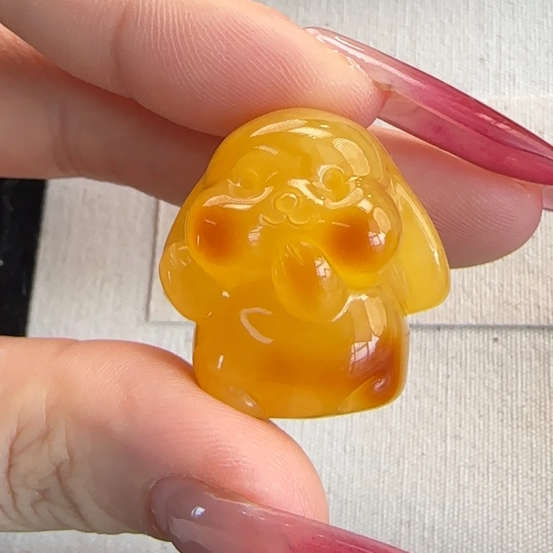 琥珀未镶嵌珠宝奇石天然蜜蜡小兔有花粉