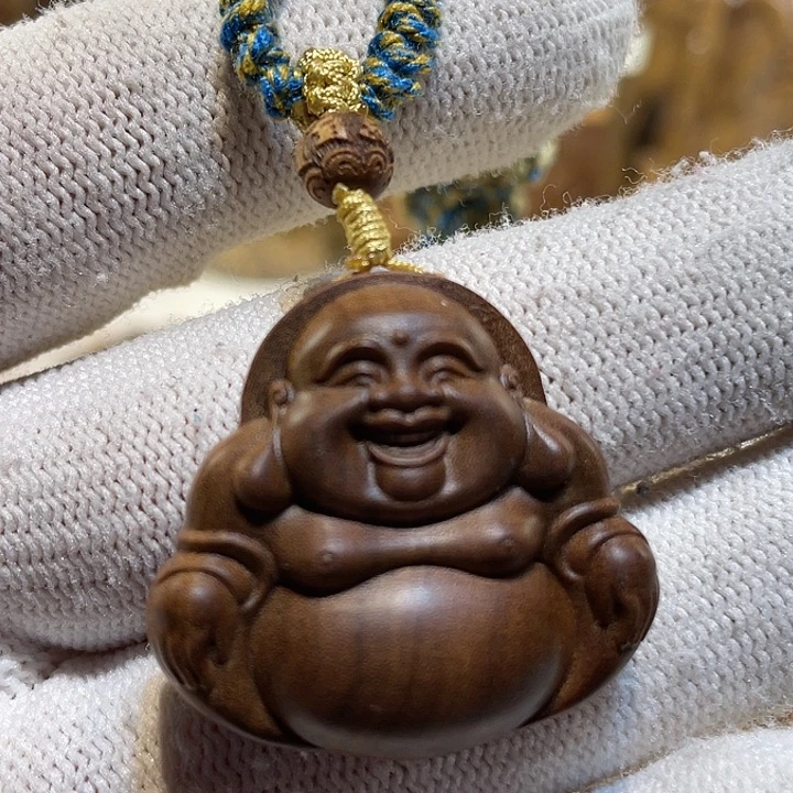 檀香木吊坠老山檀香百年料果蜜甜弥勒佛