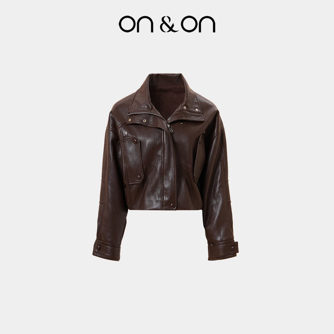 ON&ON/安乃安早秋新款复古宽松短款机车皮衣外套NNWW52146
