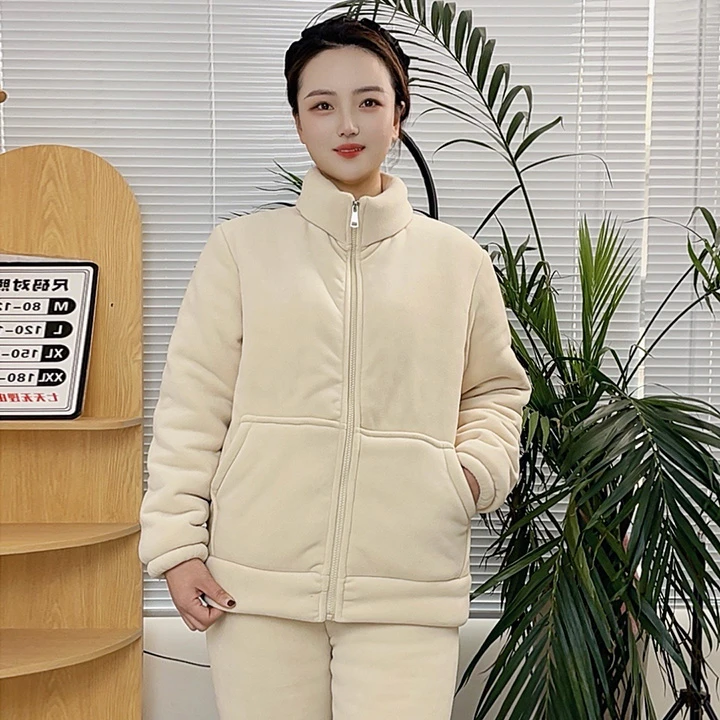 可外穿家居服冬季新款三层加绒加厚睡衣套装立领运动休闲情侣款