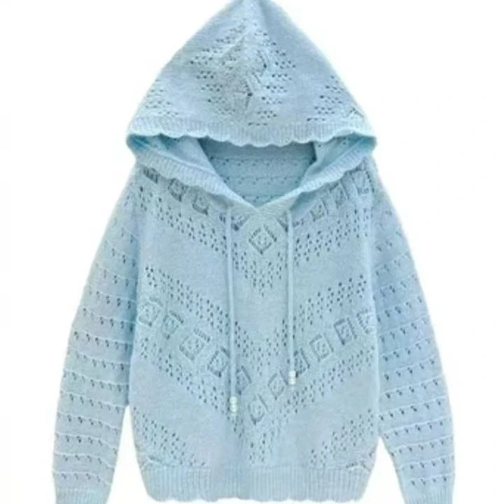 新品镂空针织衫时尚2025薄款宽松连帽钩花夏季空调衫长袖新款毛衣