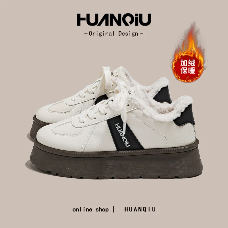 环球高颜值加绒加厚百搭德训鞋女2025学生增高舒适保暖棉鞋XF2415