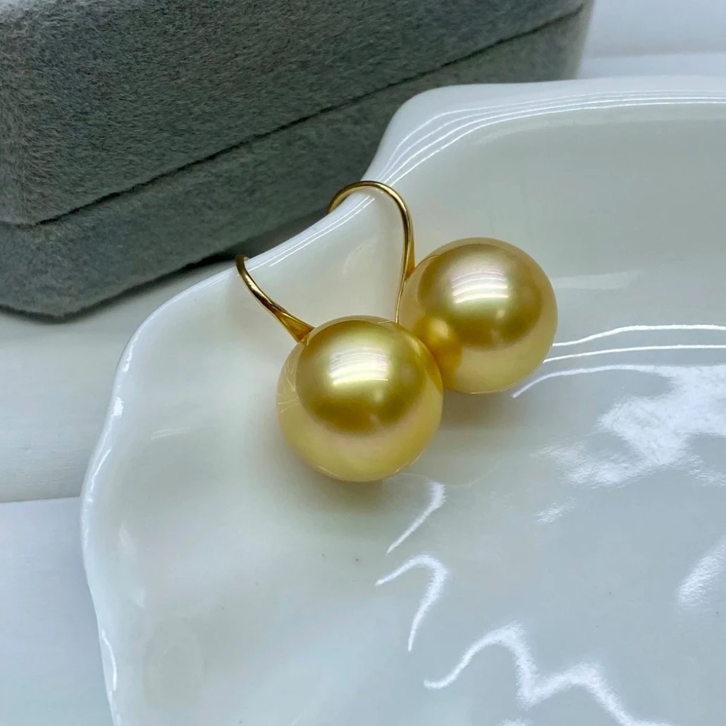 925银耳饰 【飛梵】12-13mm正圆极光浓金几乎无暇高跟鞋耳坠0079