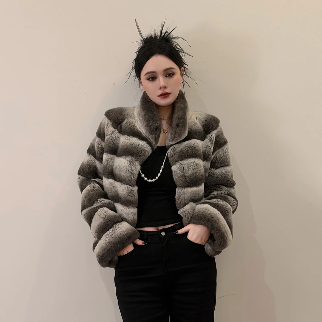 【徐千千】青紫蓝雷克斯獭兔毛皮草外套女短款立领2025新款