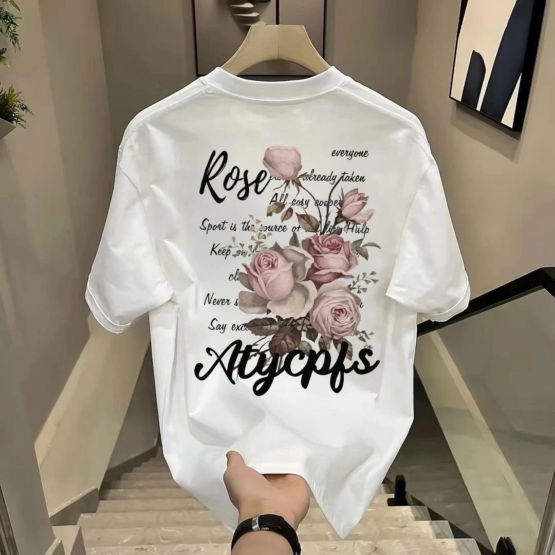 100%纯棉重磅优质短袖英伦风玫瑰潮牌T恤夏季新款男女装宽松半袖i