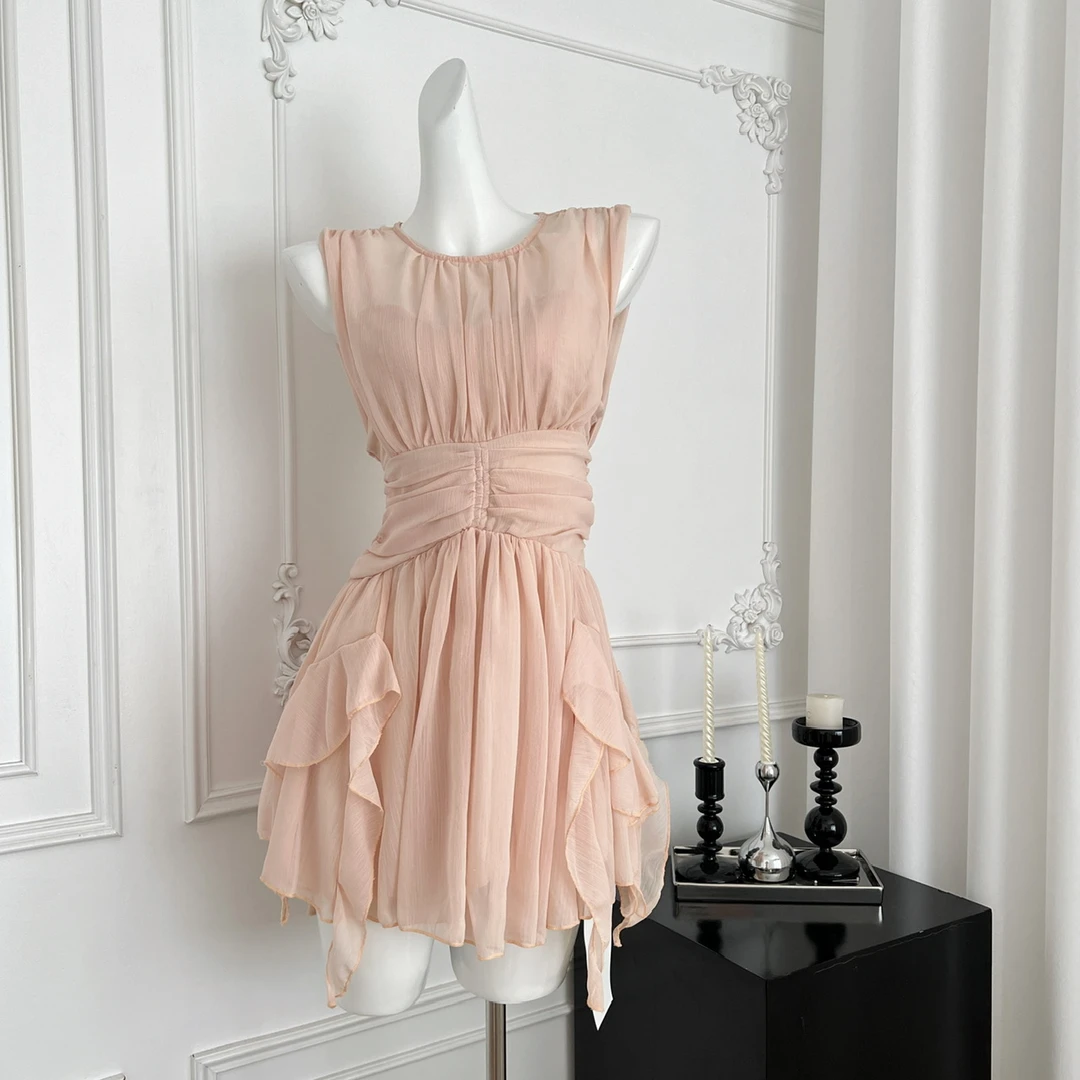 【梦境光影】2025新款夏装气质短裙性感雪纺收腰连衣裙女