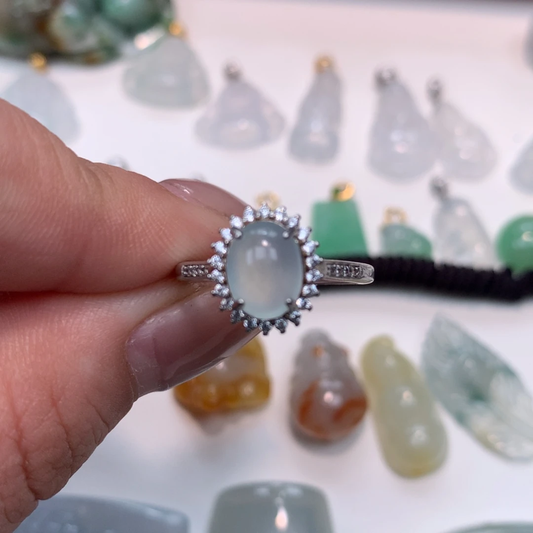 翡翠银S925镶嵌颈饰戒指