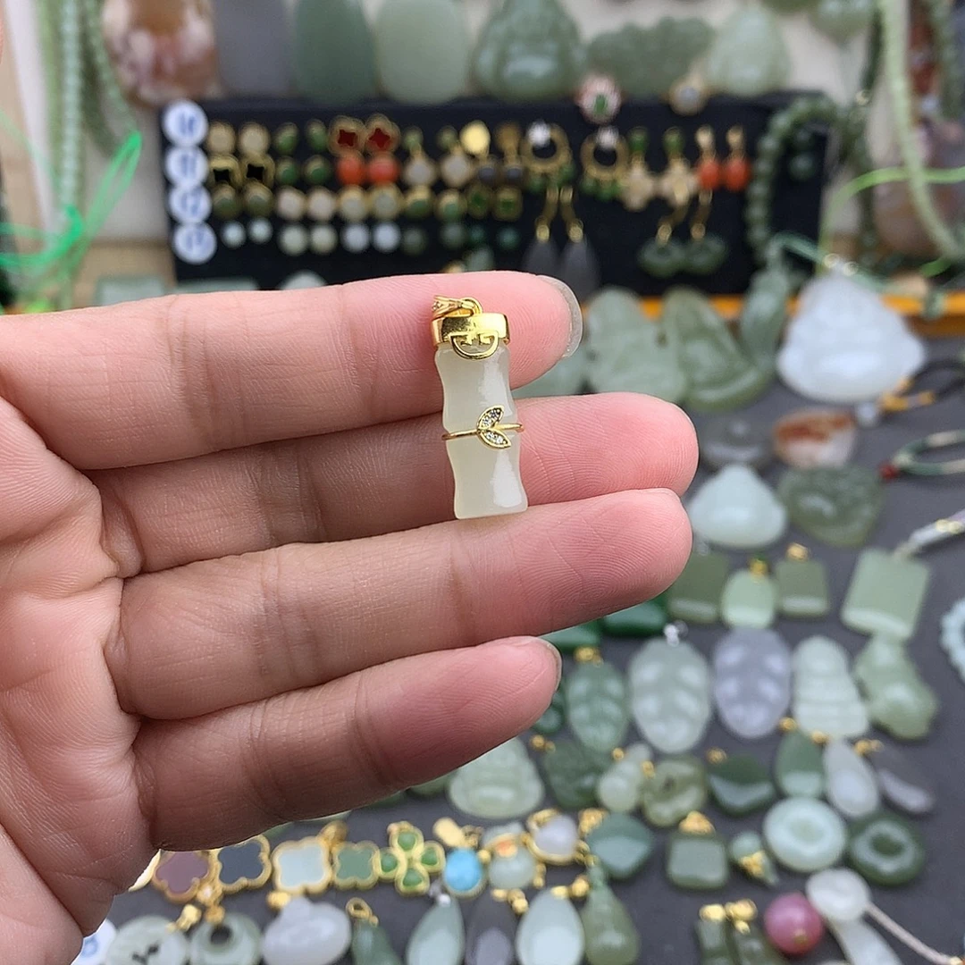 和田玉银S925镶嵌吊坠(不含链)