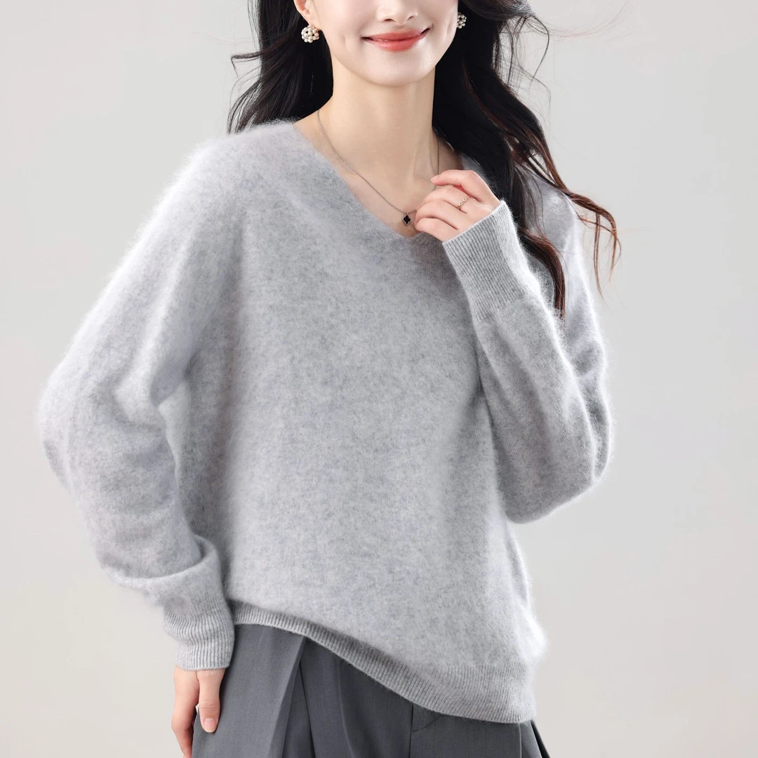 秋冬季新款时尚针织V领衫韩版秋冬羊毛衫拉绒羊绒毛衣套头衫