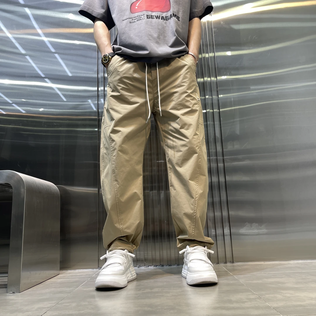 夏季新款简约高级感男士休闲裤薄款透气打孔设计直筒百搭男款长裤