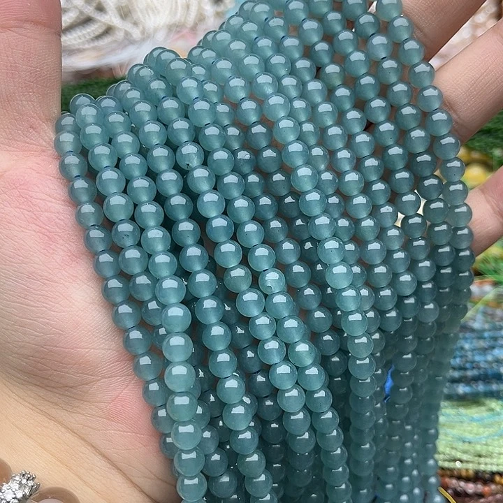 玛瑙/玉髓未镶嵌珠宝半成品2条6mm左右蓝水和田
