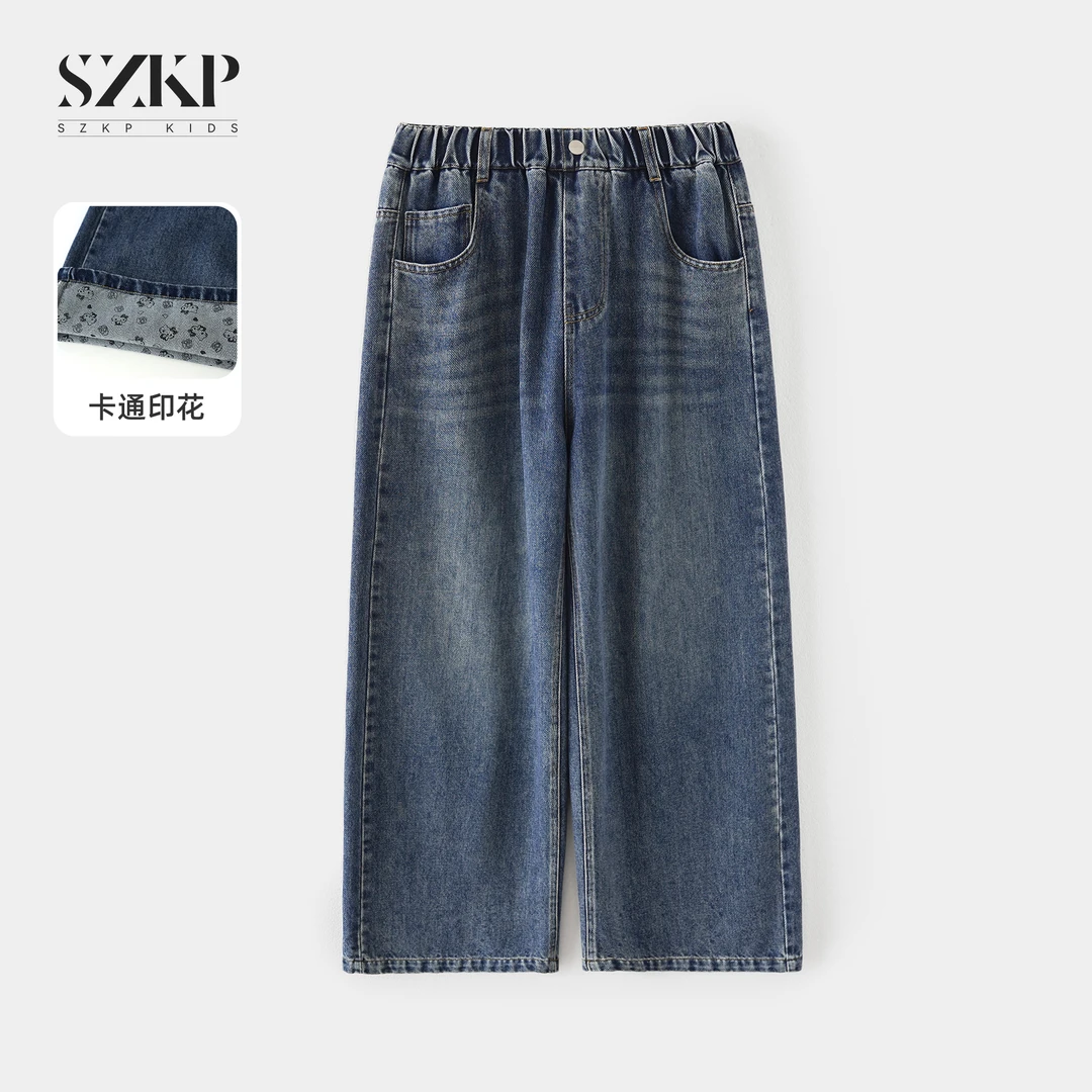 SZKP秋季新款女童装休闲裤子中大童时尚儿童直筒牛仔裤JMKQ553163