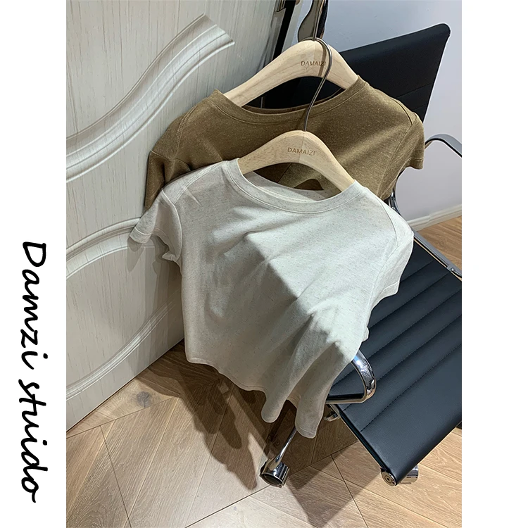DA麦子“贵货Tee”拼接超凉快莱赛尔亚麻T恤女 MZ1646贵T恤