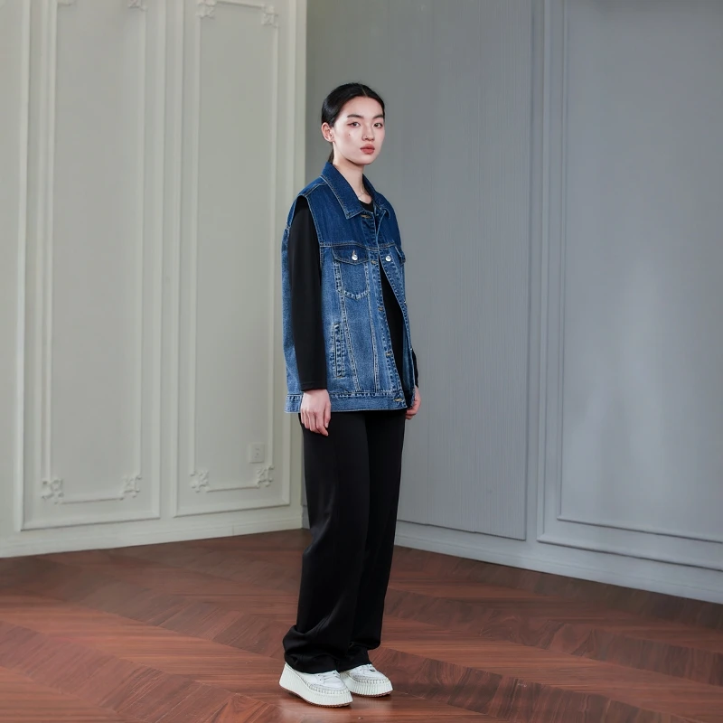 四月初九加大码女装胖MM2025春 中长款牛仔渐变色马甲 男女同款