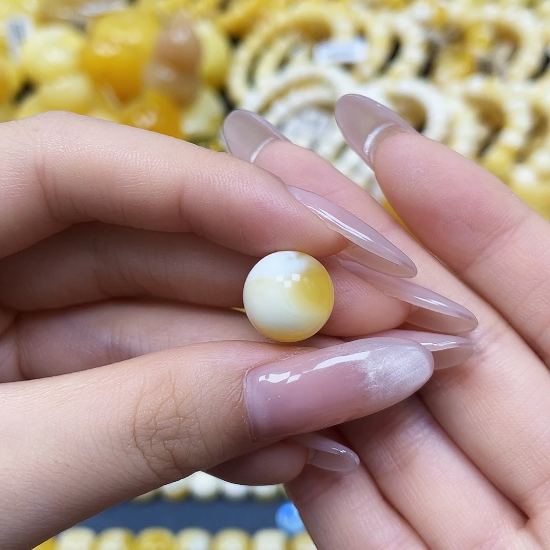 蜜蜡未镶嵌裸石圆珠12.4mm矿灰