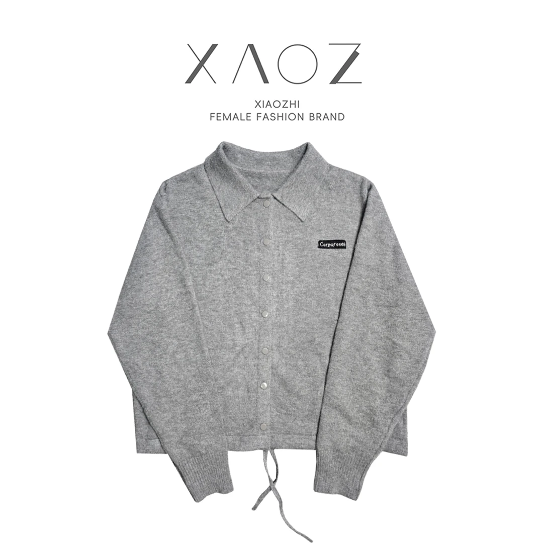 XAOZ 新款25春季绵羊毛针织开衫字母小标百搭 YY8162