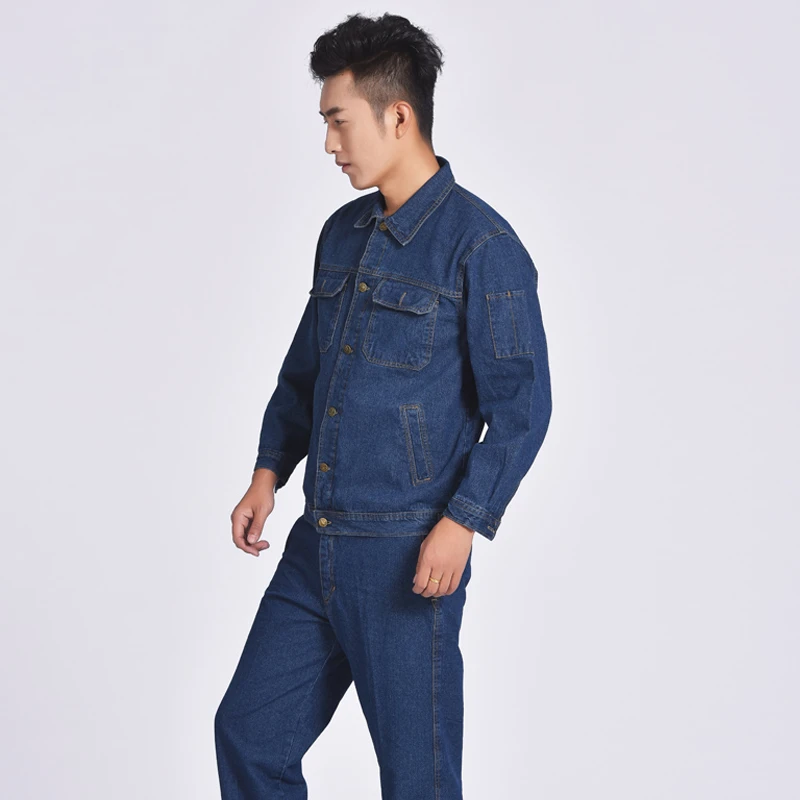 厚款牛仔工装制服套装 纽扣款 加厚工装男电焊工作服