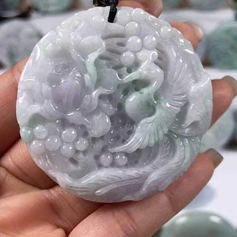 翡翠颈饰未镶嵌凤穿牡丹两面工福利