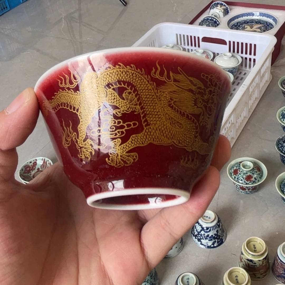 瓷片景德镇龙凤呈祥浪红杯