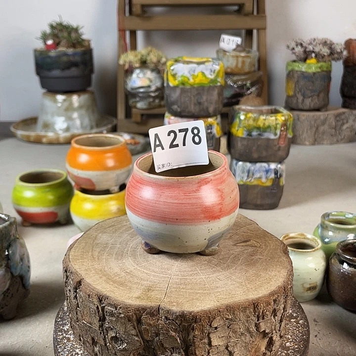 紫砂花盆陶瓷孤品 油画小迷你 内口5