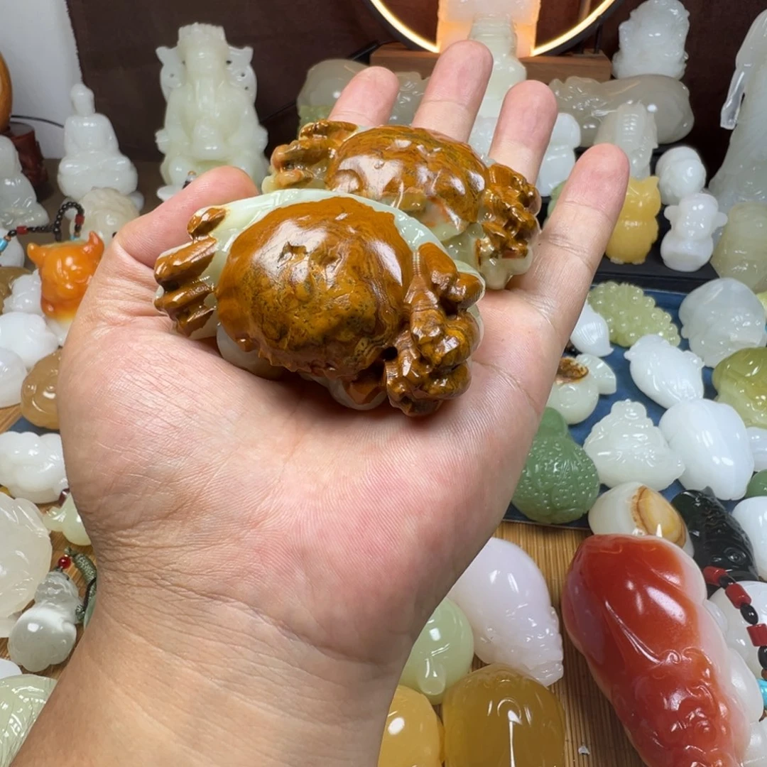 石材饕*手工雕刻螃蟹两个