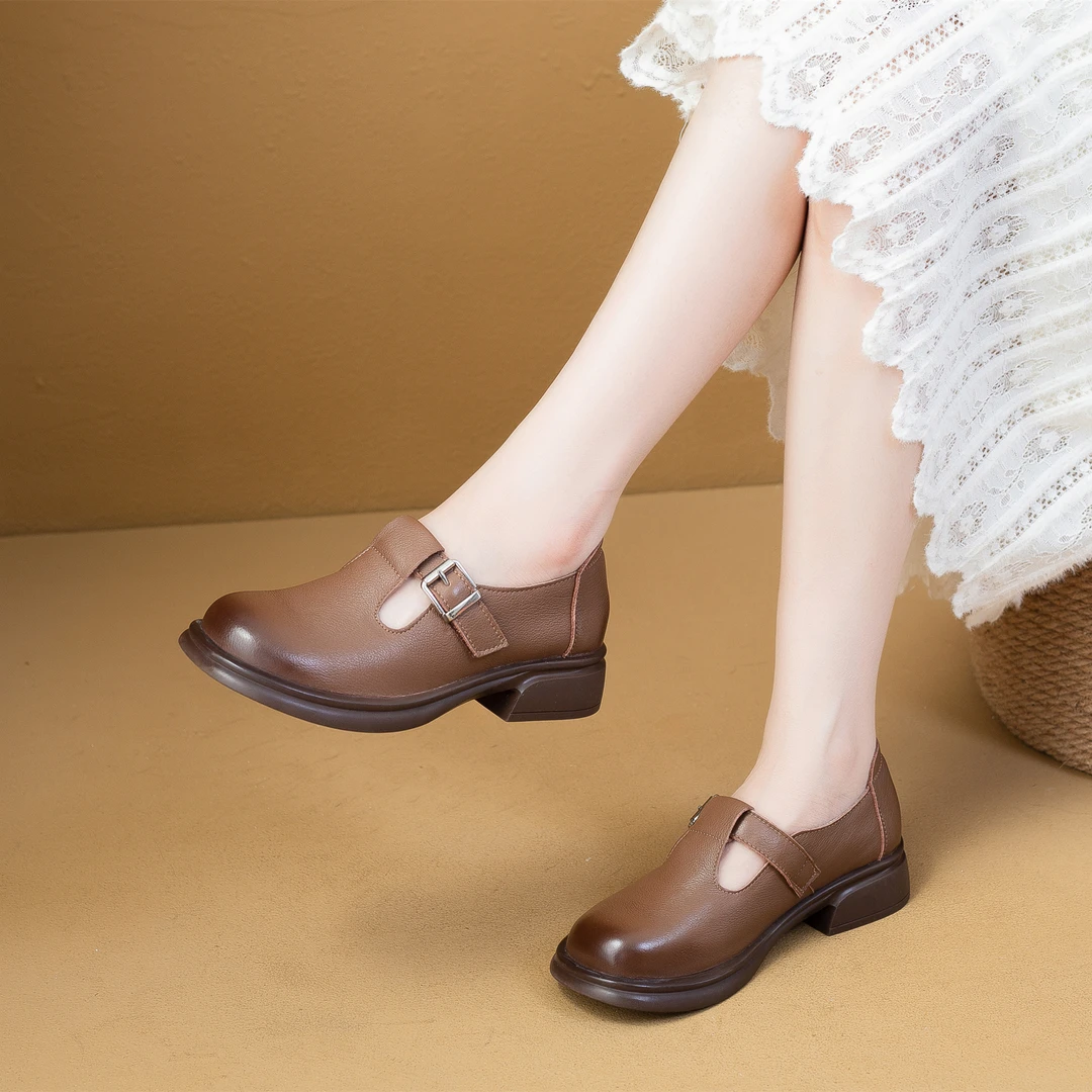 中跟复古港风鞋粗跟单鞋复古百搭秋季通勤风气质5cm粗跟单鞋女