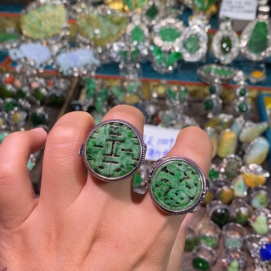 翡翠散珠戒指炸炸炸