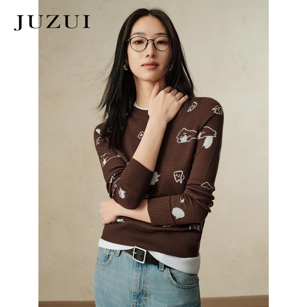 商场同款JZ玖姿活力动物羊毛套头针织衫女2025秋季新款JWEQ31018